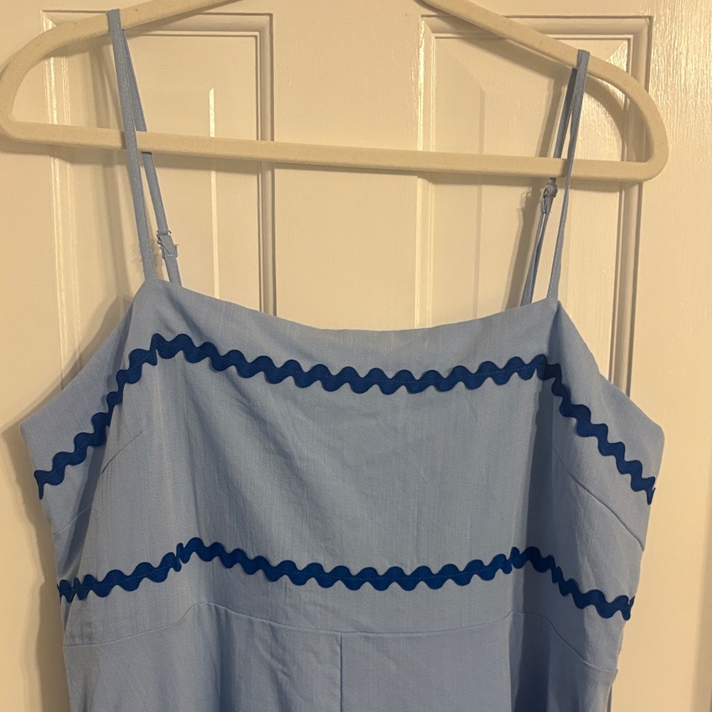 Light Blue Maxi Sundress with Navy Trim - Picture 3 of 14